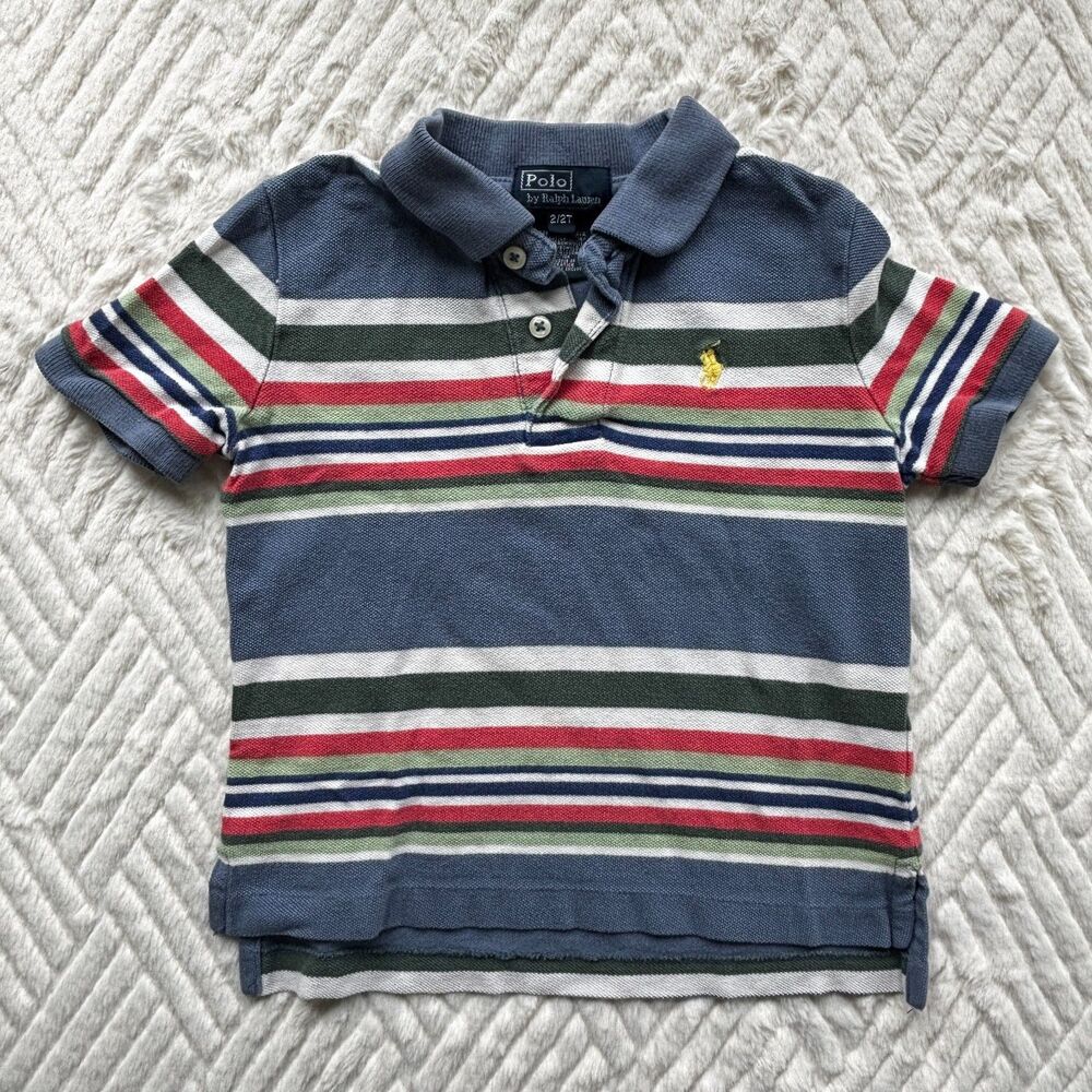 Polo Ralph Lauren Toddler 2T Blue Multicolor Stripe Short Sleeve Polo Shirt